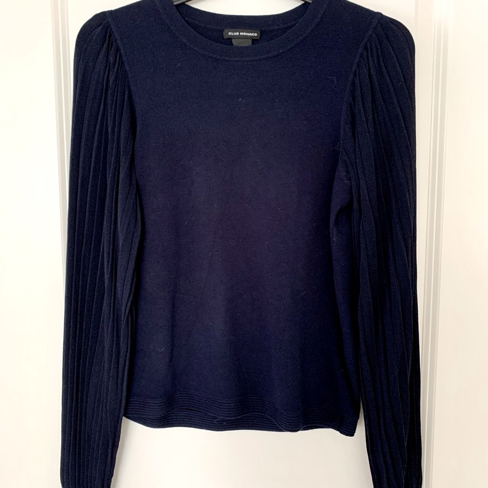 Club Monaco Crewneck Pleated Sleeve Sweater